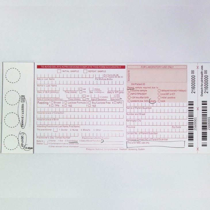 Neonatal Blood Spot Screening Card